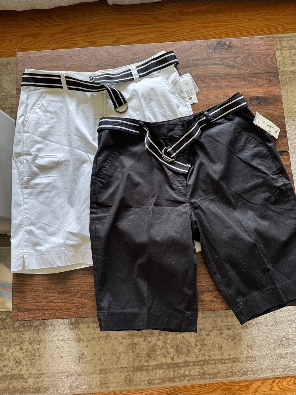 2 Pairs of Women’s Casual Belted Shorts - Black and White